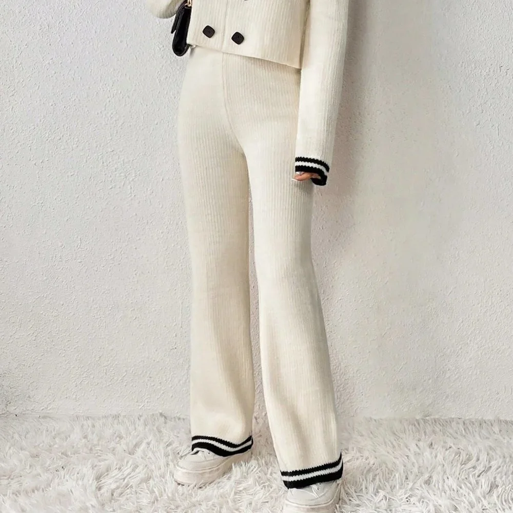 Apricot Preppy Womens Striped Trim Sailor Collar Sweater & Knit Pants - Picture 5 of 5